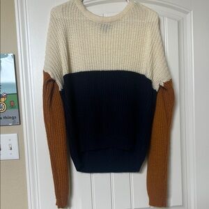 Say What? Colorblock Sweater - Cream, Navy, and Brown
